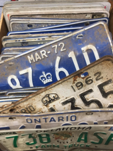 'Hey Baby Boomers & Gen X We Have Your Old License Plate!' at Ambridge Antiques in Iroquois Falls, ON