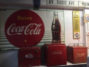 Vintage Coca Cola Signs + Coolers at Ambridge Antiques in Iroquois Falls, ON